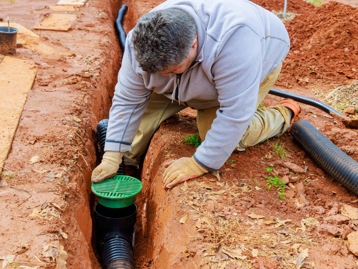 Judd Septic Tank Cleaning shows safe, careful drain installation as part of good septic tank inspection and maintenance.